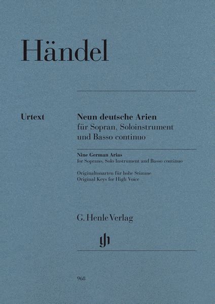 9 German Arias For Soprano, Solo Instrument And Basso Continuo
